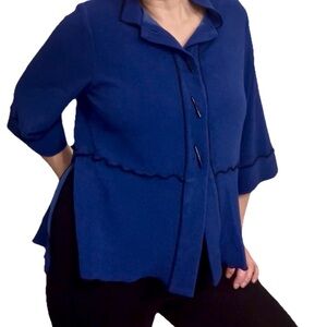 Blue Tunic Black Ruffle Long Buttons High Neck Sweater Shirt Gumps Size Small